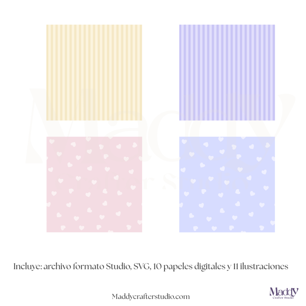 Cake Topper Escenario Editable | SVG + Silhouette Studio + 11 PNG + 10 Papeles Digitales