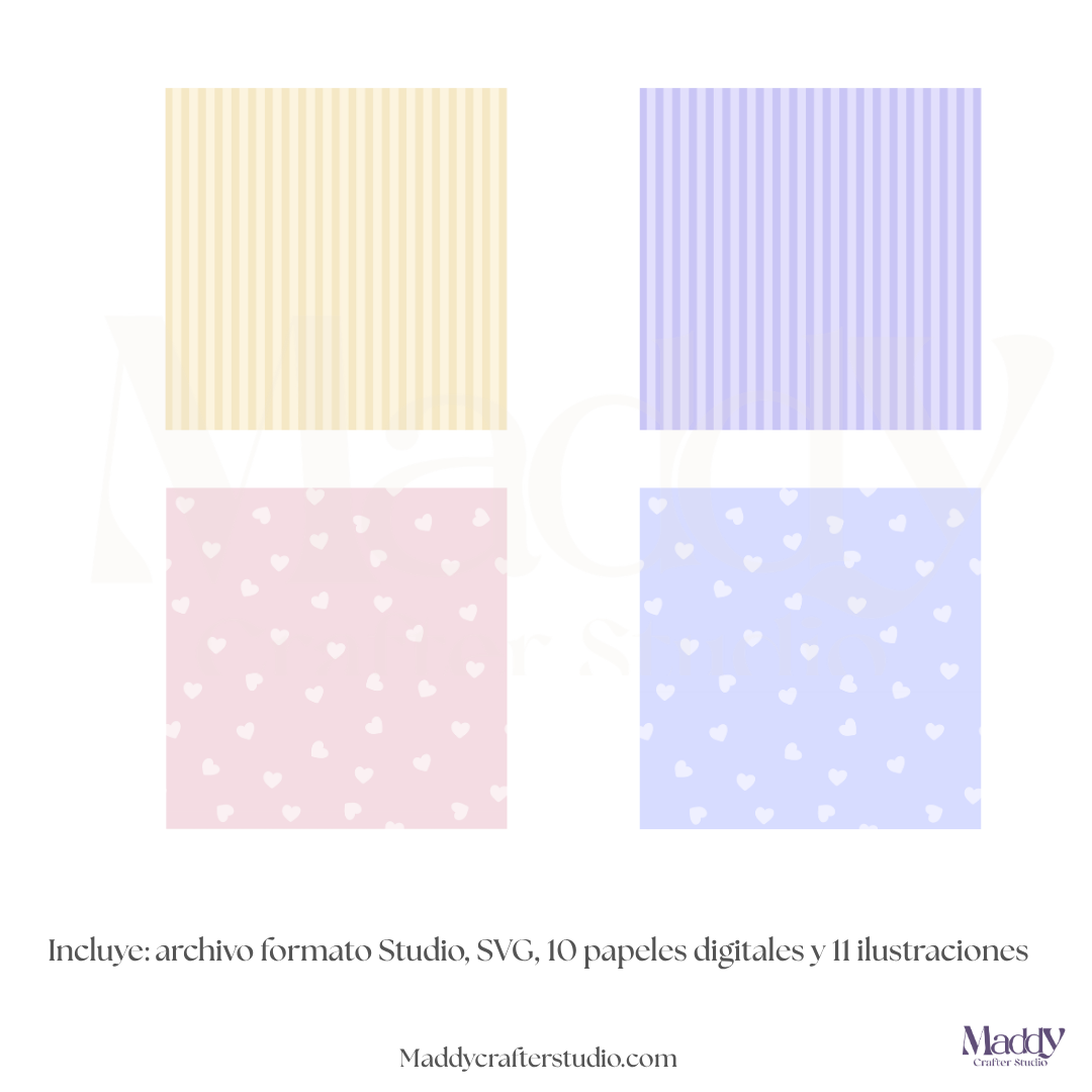 Cake Topper Escenario Editable | SVG + Silhouette Studio + 11 PNG + 10 Papeles Digitales