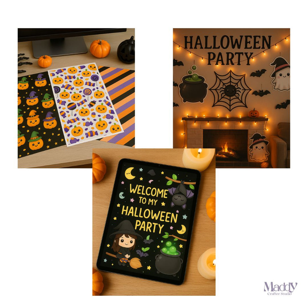 Kawaii Halloween Clipart Bundle | 20 PNG + 11 Digital Papers | Spooky Cute Instant Download