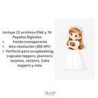 First Communion Girl Clipart Bundle | 22 PNG + 10 Digital Papers | Religious Catholic Instant Download