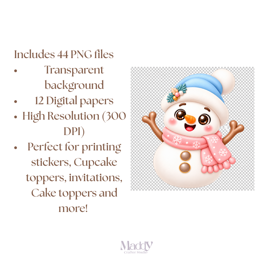 Kit Navideño Pastel – 44 Cliparts PNG + 12 Papeles Digitales
