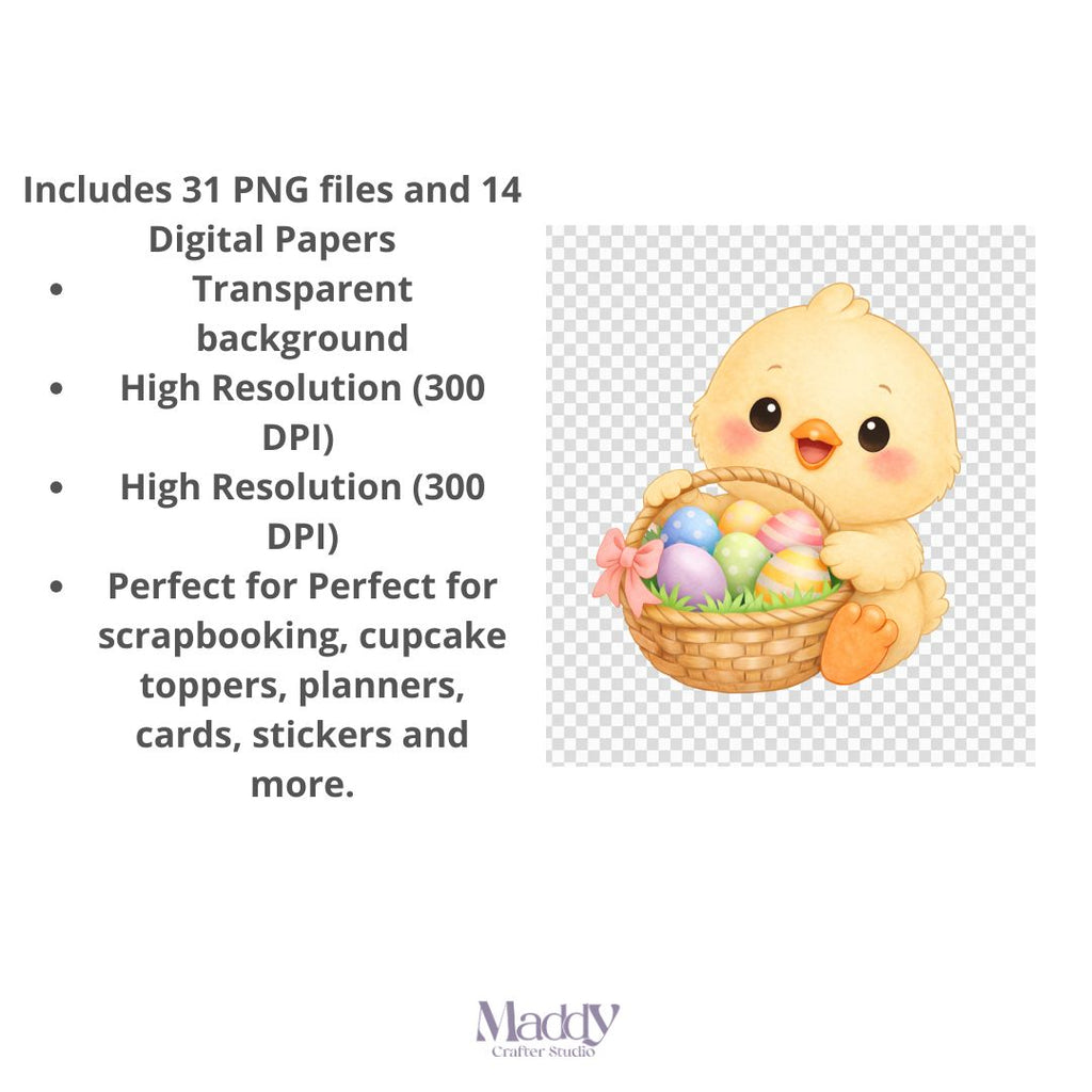 Easter Clipart Bundle | 31 PNG + 14 Digital Papers | Spring Pastel Easter Instant Download