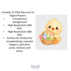 Easter Clipart Bundle | 31 PNG + 14 Digital Papers | Spring Pastel Easter Instant Download