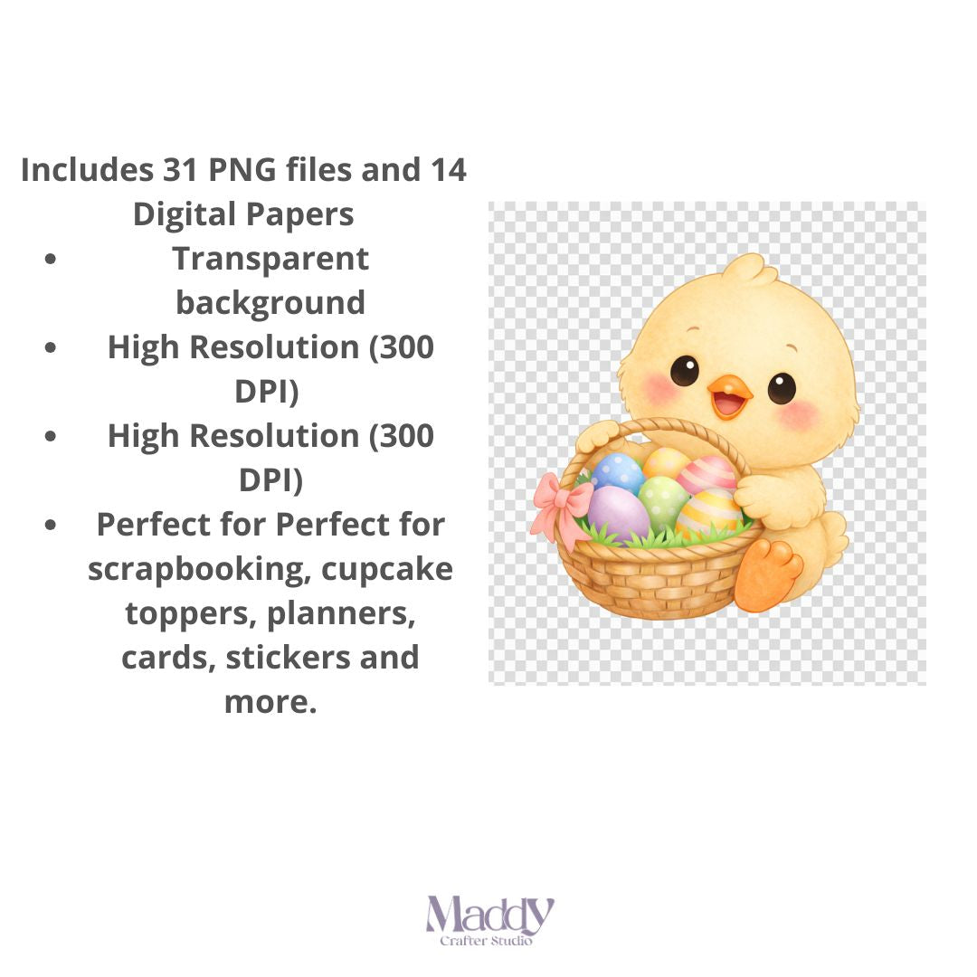 Easter Clipart Bundle | 31 PNG + 14 Digital Papers | Spring Pastel Easter Instant Download