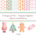 Pink Christmas Clipart Bundle | 13 PNG + 6 Digital Papers | Pastel Feminine Holiday Instant Download