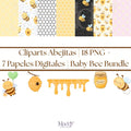 Baby Bee Clipart Bundle | 18 PNG + 7 Digital Papers | Instant Download, Transparent Background