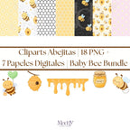 Baby Bee Clipart Bundle | 18 PNG + 7 Digital Papers | Instant Download, Transparent Background